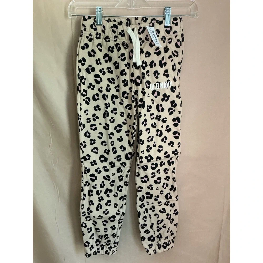 Old Navy Jogger Sweatpants Youth Size M 8 Tan Leopard Print NWT Elastic Waist